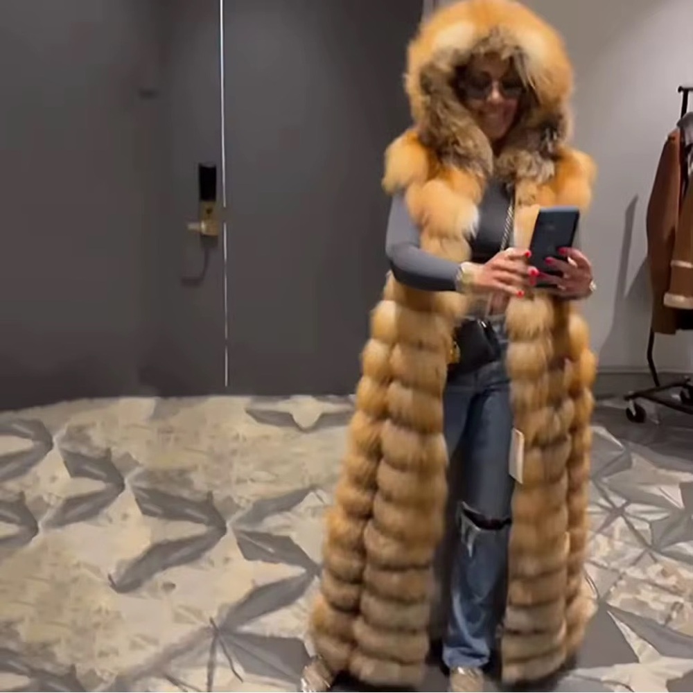 Luxurious Tan Fox Fur Hooded Vest